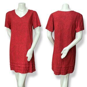 Nicole Miller Dress Linen Blend Short Sleeve Tropical Floral V-Neck Women Medium